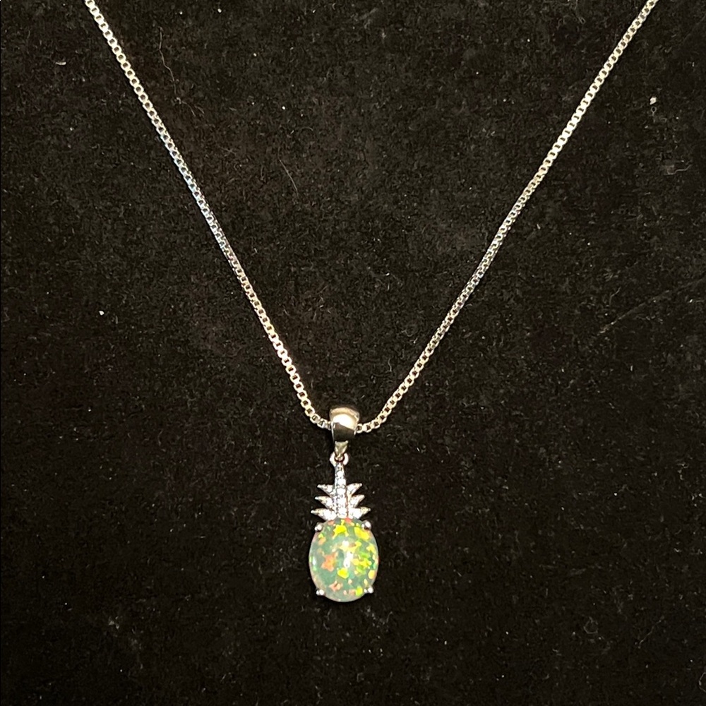925 Sterling Silver Fire Opal Pineapple Pendant N… - image 1
